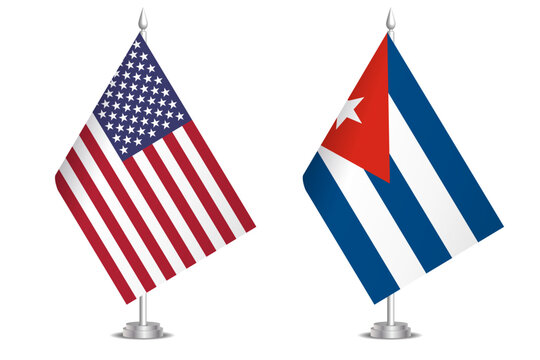 Flags of United States and Cuba. The concept of partnership and joint action. Symbol of partnership, cooperation, international collaboration, peaceful negotiations, alliance, bilateral communication