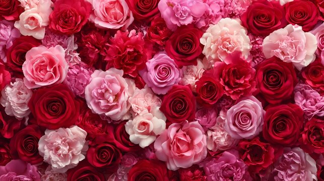 panoramic red and pink roses floral background for romantic celebration