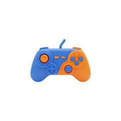 Video game controller icon, blue and orange 3D render, gaming symbol