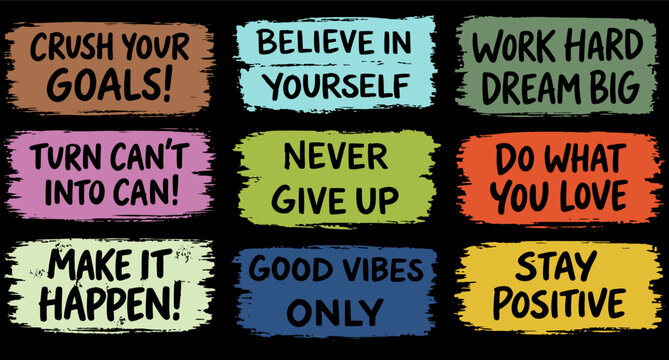 Motivational Quote Typography Bundle Colorful Text Badges Set for T Shirts Stickers Posters Social Media Branding Prints