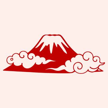 Mount Fuji Japanese Landscape Illustration Red Line Art Traditional Sacred Mountain Symbol for T Shirt Design Decor Branding