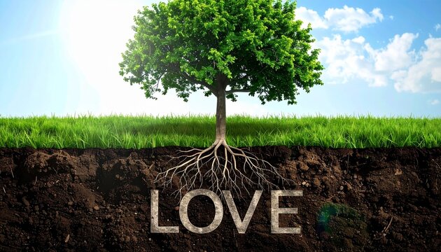 Love rooted in nature - A trees roots spell out LOVE.