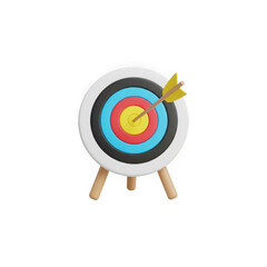 Archery target with arrow hitting bullseye, success and precision concept