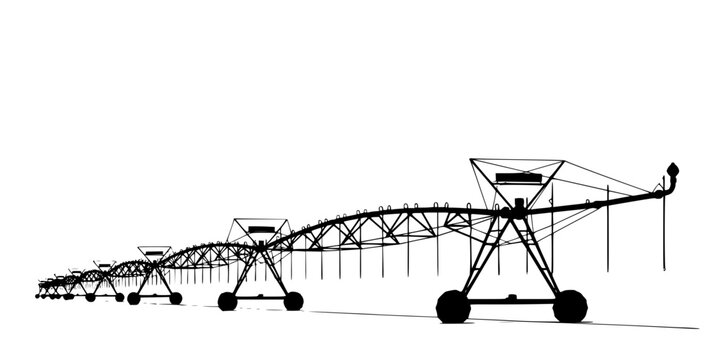 Large center pivot irrigation system silhouette isolated on white background
