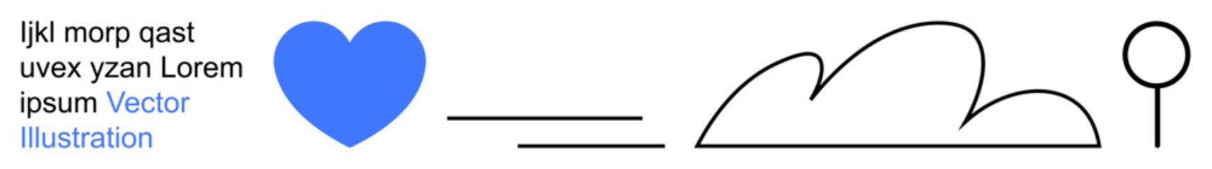 Love, nature, minimalism, modern designs, graphic art, creative concepts. Blue heart, black line cloud and stick figure. Love and nature illustrated with clean minimal art