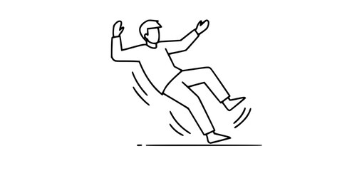 Fototapeta premium Person losing balance and falling on slippery surface in minimalist line drawing style illustration 