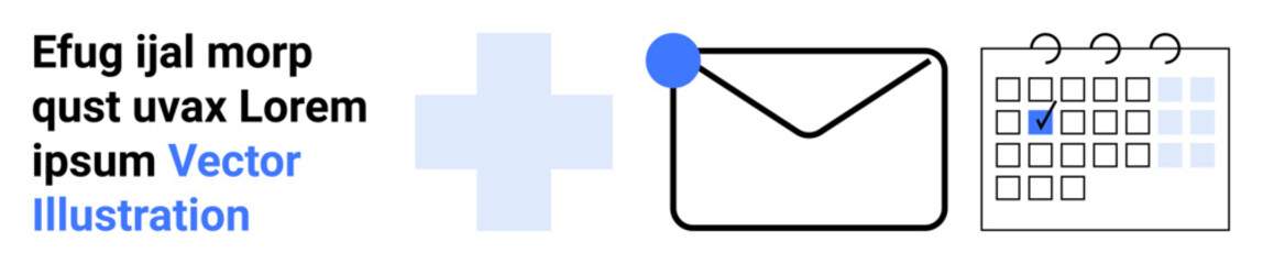 Obraz premium Communication, healthcare services, scheduling, planning, digital notifications, organization. Medical cross, envelope with notification dot and calendar with marked date. Communication