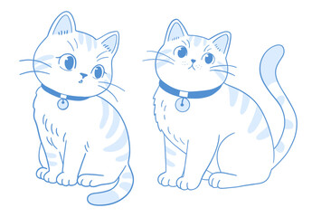 Obraz premium Cute cat doodle set with sitting kitten characters featuring hand drawn pet animal line art decoration