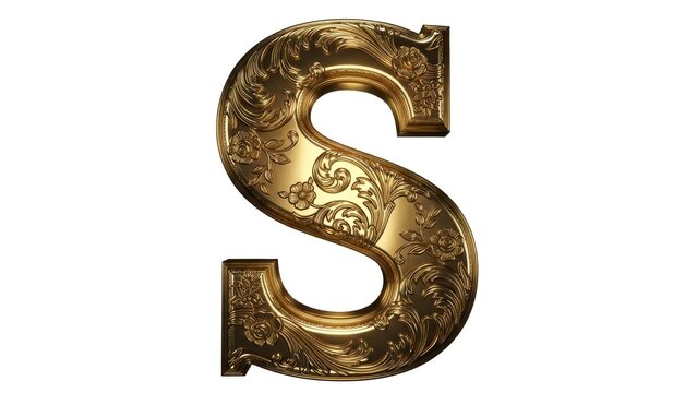Elegant Gold Letter S with Ornate Victorian Engravings