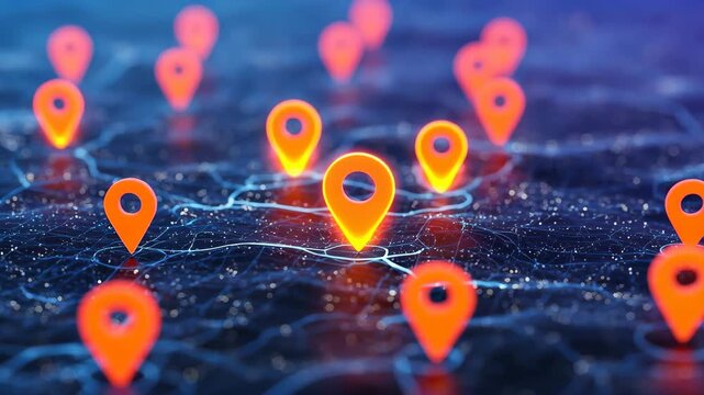 Global Network Localization: A visually compelling representation of a vast global network, with radiant location markers illuminating key points across a digital map.