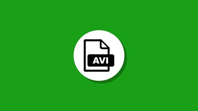 Avi file format icon animation on green screen chroma key background, motion graphic avi file sign