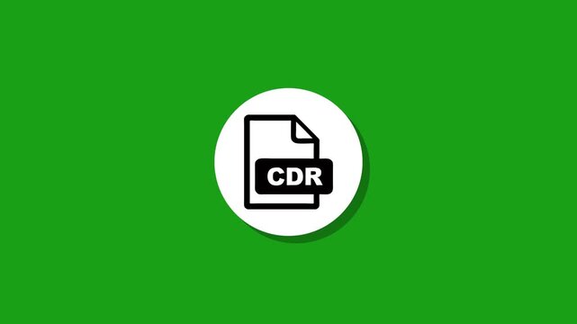 Animated cdr file icon on green screen background, representing document and format file type for digital design