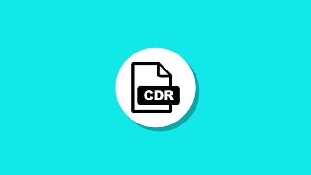 Animation of circle turning into cdr file icon on bright teal background motion graphic