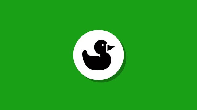 Minimalist black rubber duck icon animation with shadow effect on green screen chroma key background motion footage