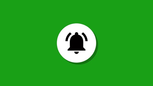 Minimalist notification bell animation on green screen background with smooth motion and shadow effect for social media alert