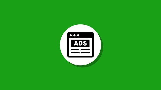 Ads pop up icon animation on green screen chrome key ads management motion graphic web ads icon for marketing