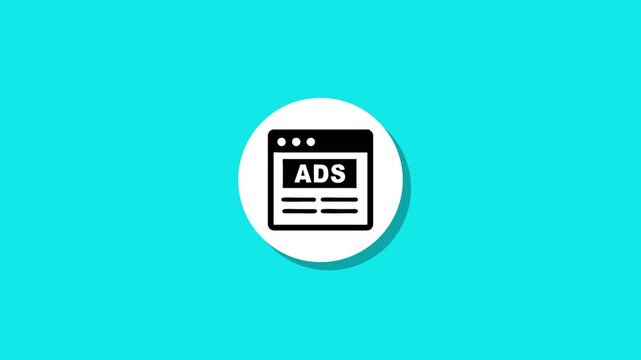 Animated online advertising icon on blue background with white circle element for digital marketing and web promotions
