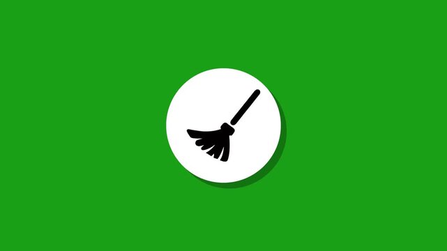 Clean broom icon appears and remains on green screen background motion graphic