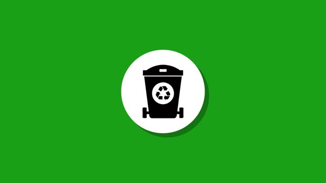 Minimalist recycle bin icon animation on green background for waste management and environmental sustainability concepts
