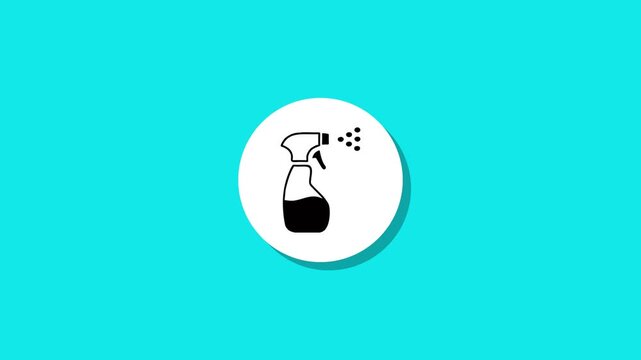 Minimal spray bottle icon animation on turquoise background with white circular base and drop shadow effect