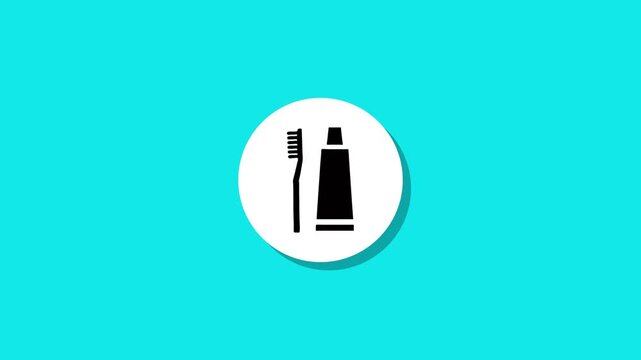 Animated toothbrush and toothpaste tube icon on a bright blue background clean hygiene dental care motion graphic