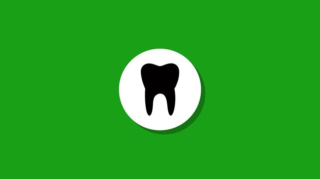 Simple white circle morphs into black tooth icon on green background with shadow effect