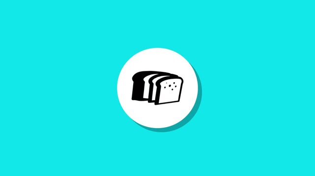 Minimalist bread slice animation with flat icon appearing inside circle on vibrant turquoise background for food projects