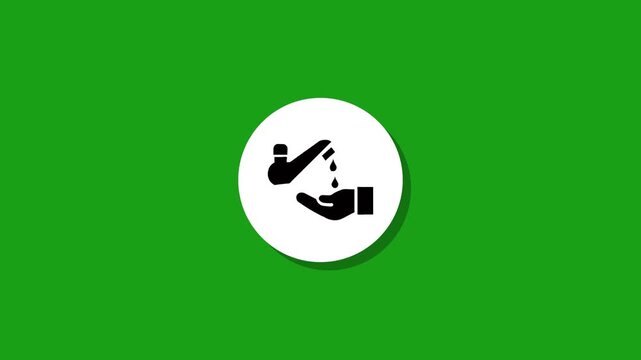 Animated hand washing icon on green background for hygiene promotion