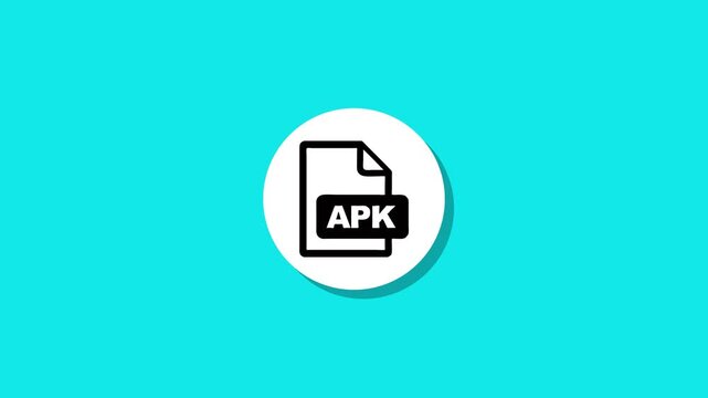 Animated apk file icon on turquoise background showing digital download or app installation concept