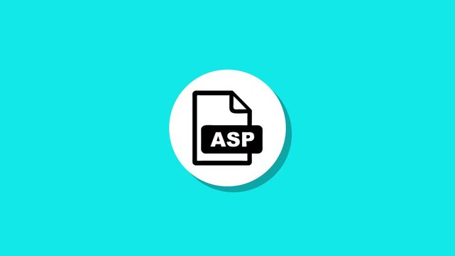 animated motion graphic of asp file icon popping up in a pulsing white circle on a vibrant cyan background