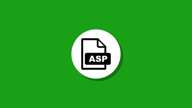 Asp file extension document icon animation on white circle with green background motion graphics for technology projects