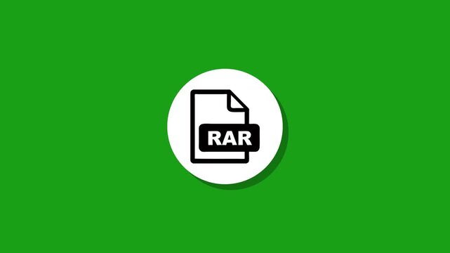 Animated rar file icon on green screen background, archive format symbol