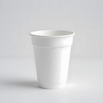 A simple white disposable cup placed on a plain surface. styrofoam coffee cup