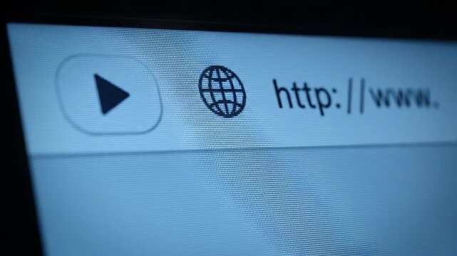 Close up computer screen displaying browser address bar with globe icon and http www text.