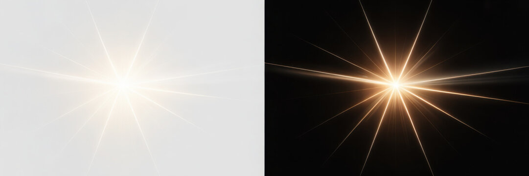 Yellow star flashed with sparkles sun isolated on white background. Soft glow without departing rays, sunlight with lens flare effect. PNG vector light effect.