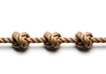 Obraz premium Strong Thick Brown Rope With Three Tight Knots Over White Studio Background
