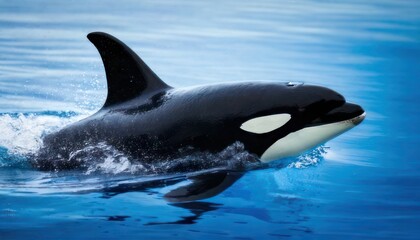 Fototapeta premium Majestic Orca Breaching the Ocean Surface - A Stunning Marine Encounter.