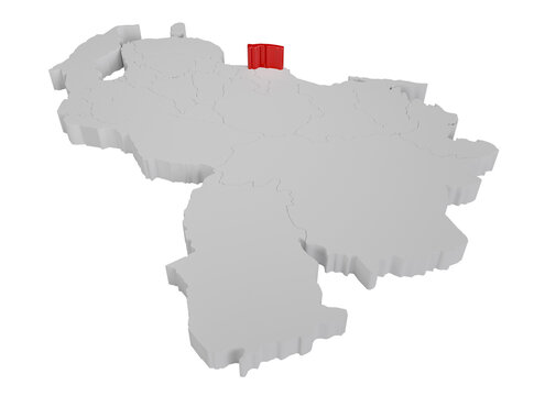 3D map of Venezuela with the state of La Guaira highlighted