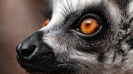Obraz premium Close-up of a Ring-tailed Lemurs Face - Captivating Orange Eyes and Detailed Fur.