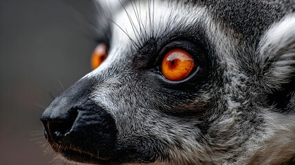 Fototapeta premium Close-up of a Ring-tailed Lemurs Intense Gaze, Captivating Orange Eyes.