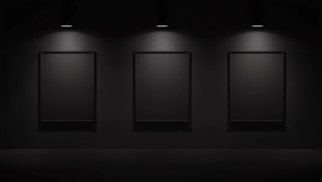 Poster mockup on the black wall with backlight. Cinema lightbox template