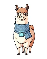 Obraz premium Cute cartoon llama wearing a scarf.