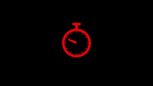 Animation of 60 minutes clock time shows interval on black background. Red color clock icon