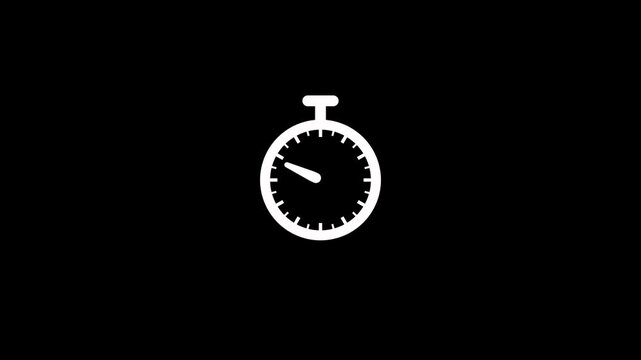 Animation of 60 minutes clock time shows interval on black background. white color clock icon 4K video
