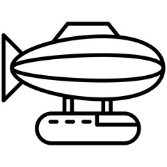 Black line icon zeppelin airship. Minimalist transportation and vehicles outline symbol design. © ahmadfaiz