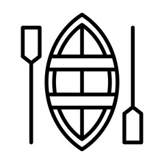 Obraz premium Black line icon rowboat with oars. Minimalist transportation and vehicles outline symbol design.