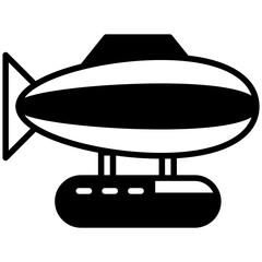 Black icon zeppelin airship. Minimalist transportation and vehicles semi solid symbol design. © ahmadfaiz