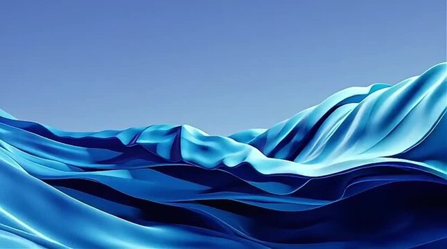 Vivid Blue Fabric Waves Flowing Under Clear Sky