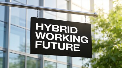 Obraz premium Sign displaying hybrid working future
