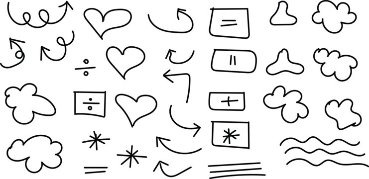 A collection of 25 hand drawn symbols and icons